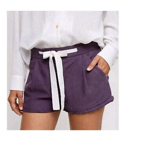 ARITZIA WILFRED ALLEGRA LINEN-BLEND SHORTS Purple SZ 10 - Picture 1 of 10